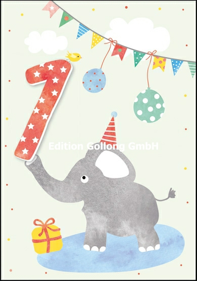 Edition Gollong Grußkarte - 1. Geburtstag - Elefant