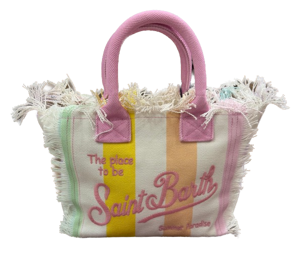 Saint Barth Colette Tasche Canvas in Small - Pastel Rainbow Stripes
