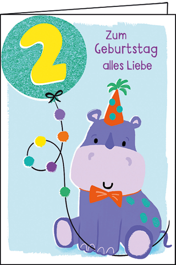 Edition Gollong Karte zum Zweiten Geburtstag Junge - 2. Geburtstag Nilpferd Edition Gollong Karte zum Zweiten Geburtstag Junge - 2. Geburtstag Nilpferd