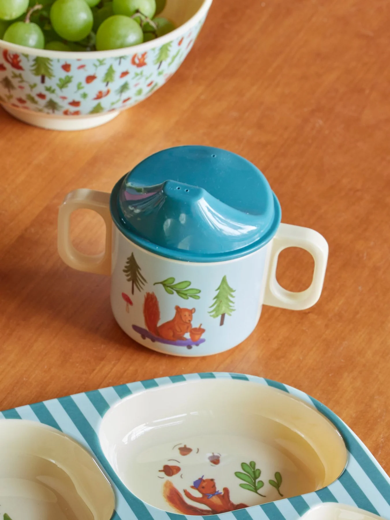 RICE Baby Tasse mit 2 Henkel Baby Cup Blue - Happy Forest Print