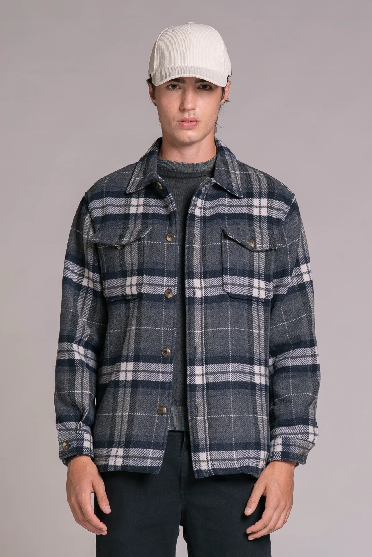 IMPURE Gabriel Flannel Hemd Overshirt Lumberjack Karo Navy Blau