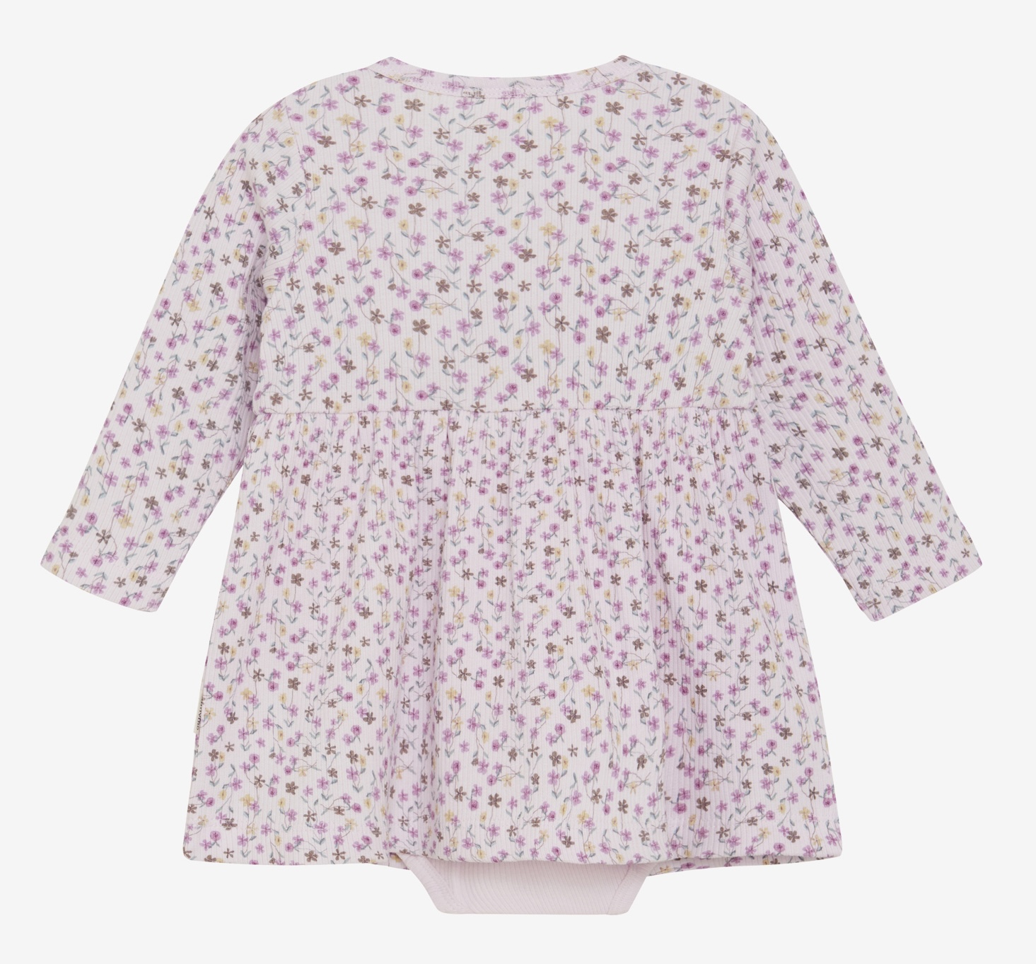 Minymo Baby Ripp Kleid mit integriertem Body - Allover Blumen in Rosa