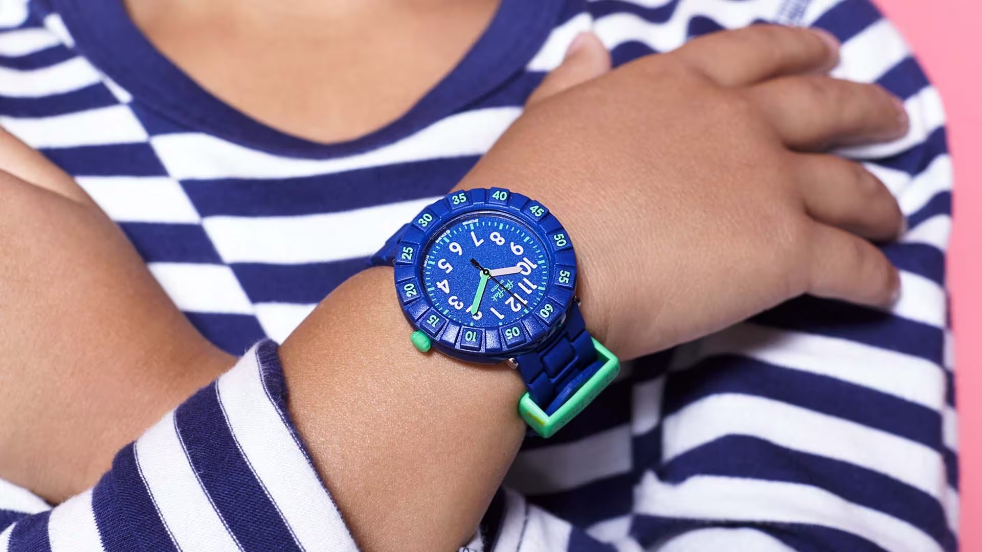 ZFCSP086_li100_ec001 Flik Flak Uhr Kinderuhr - SOLO DARK BLUE in Blau & Grün