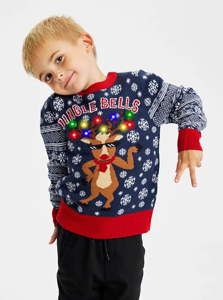 Christmas Sweater LED Weihnachtspullover Unisex mit leuchtendem Rudolph – Jingle Bells Christmas Sweater für Kinder Christmas Sweater LED Weihnachtspullover Unisex mit leuchtendem Rudolph – Jingle Bells Christmas Sweater für Kinder