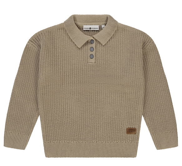 Babyface Stains & Stories Strick Polo Pullover mit Kragen in Beige Braun Babyface Stains & Stories Strick Polo Pullover mit Kragen in Beige Braun