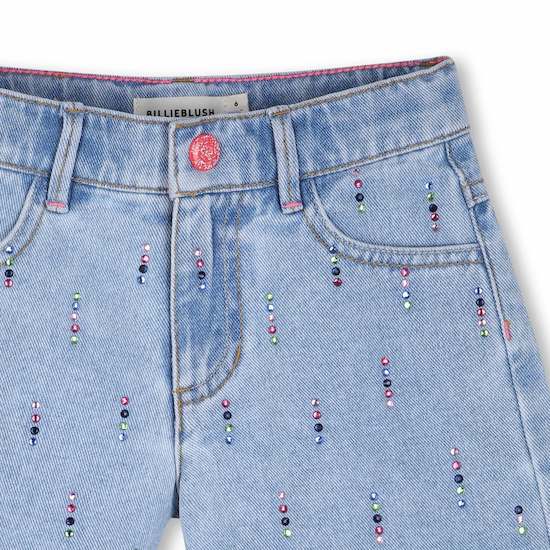 Billieblush Jeans Short in Blau mit Strasssteine - Bunte Glitzer-Steine
