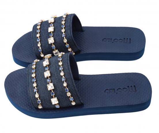 Moo' Ilo Damen Flip Flops Sandalen Blue Jeans mit Strass Steinen & Clutch Tasche - SALE Moo' Ilo Damen Flip Flops Sandalen Blue Jeans mit Strass Steinen & Clutch Tasche - SALE