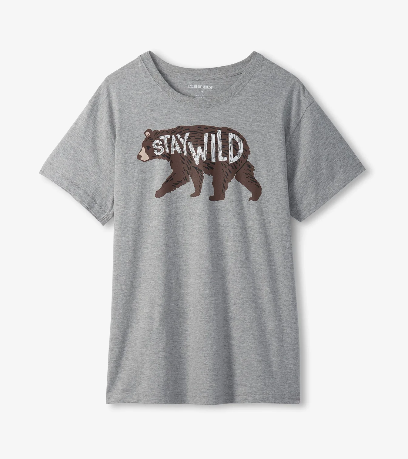 Little Blue House Herren Kurzarm T-Shirt in Grau mit Bär - Stay Wild