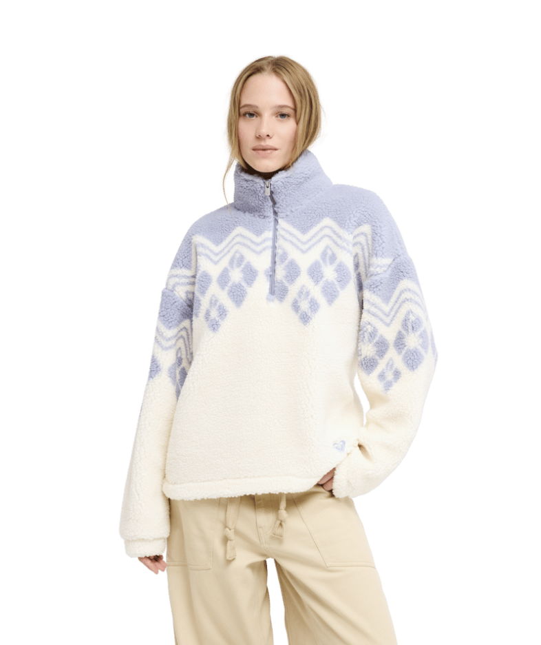 Roxy Mountain Story Fleece-Pullover/Fleece-Jacke mit Reißverschlusskragen - Blau & Weiß Roxy Mountain Story Fleece-Pullover/Fleece-Jacke mit Reißverschlusskragen - Blau & Weiß