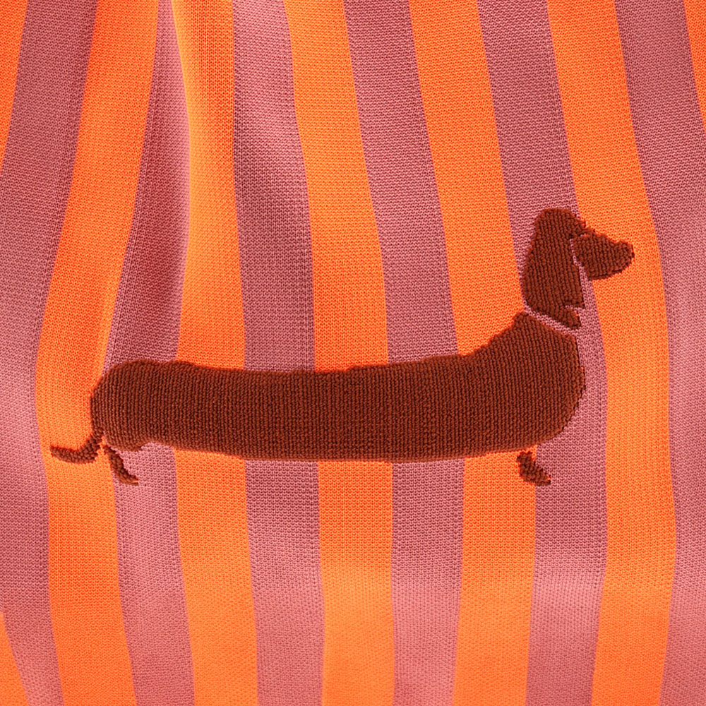 LOT83 REBEL LOIS Material Mix Gestrickte Shopper Tasche Orange & Kakao mit Braun Flock - DACKEL