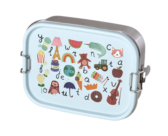 RICE Brotzeitbox Edelstahl Brotdose mit Trennwand - ABC Back to School - Blau
