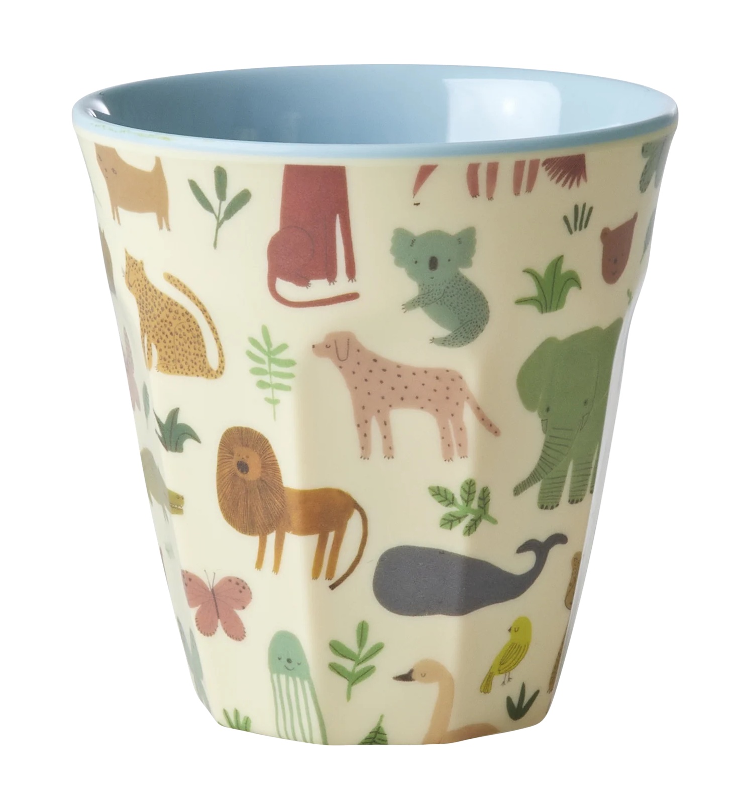 RICE Medium Melamin Becher - Blau - Sweet Jungle Print - Wilde Tiere