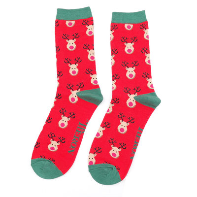 miss-sparrow-maenner-socken-bamboo-reindeer-red Mr. Heron Herren Socken Bambus in Rot - Rentier