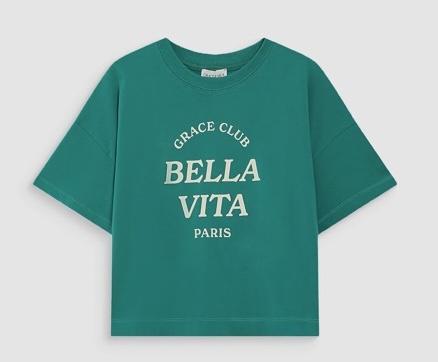 Grace & Mila Oversized cropped T-Shirt VOSS mit Slogan BELLA VITA - Grün
