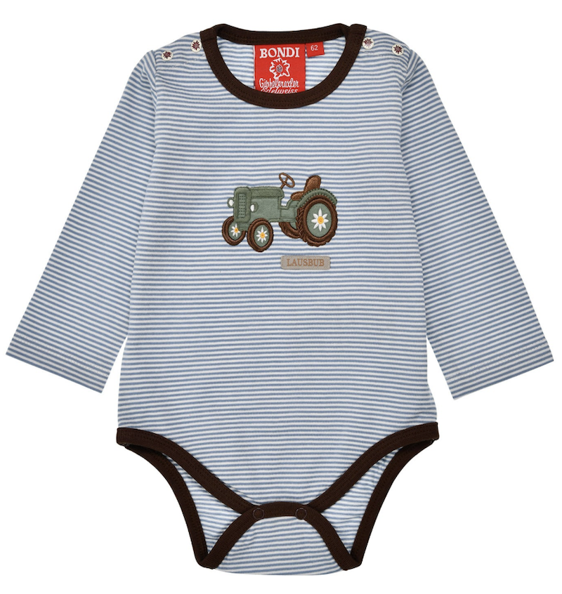 Bondi Langarm Body Blau Geringelt mit Traktor Bondi Langarm Body Blau Geringelt mit Traktor