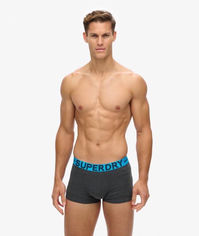Superdry Trunk Boxer Shorts Unterhosen Bio-Baumwolle 3er Pack - Raven Black + Blau Marl Superdry Trunk Boxer Shorts Unterhosen Bio-Baumwolle 3er Pack - Raven Black + Blau Marl