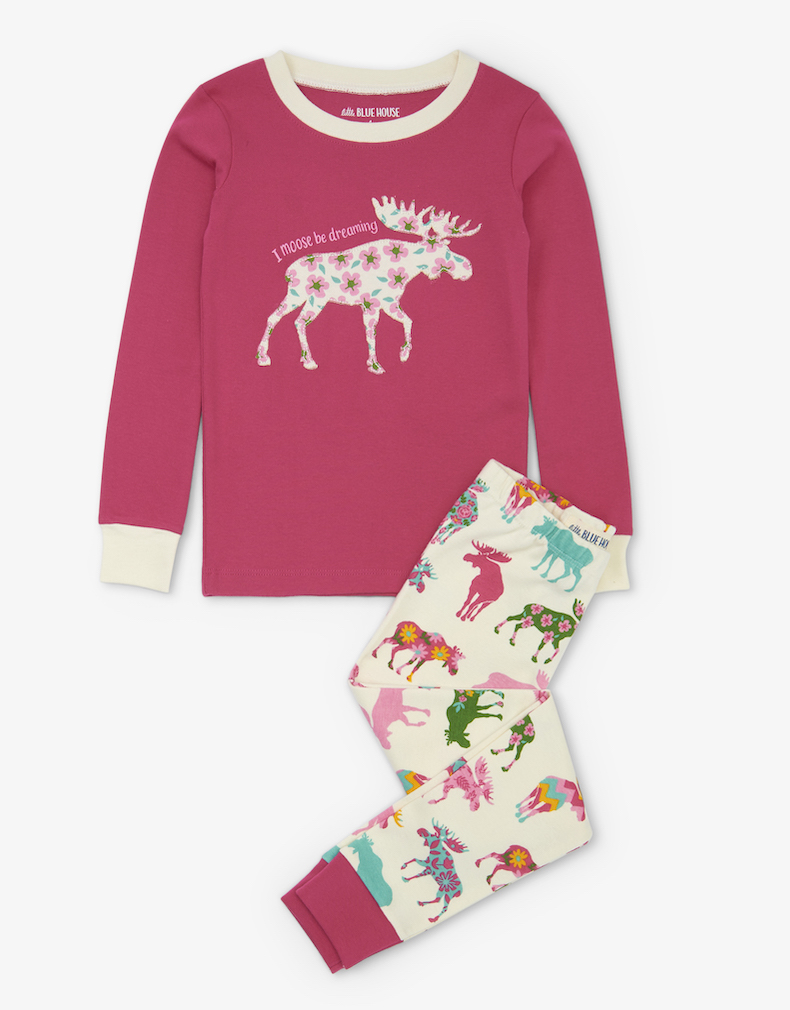 PJCFRST001Vcj2ZKBr6Cng2 Little Blue House Langarm Pyjama - Patterned Moose - Bunte Elche