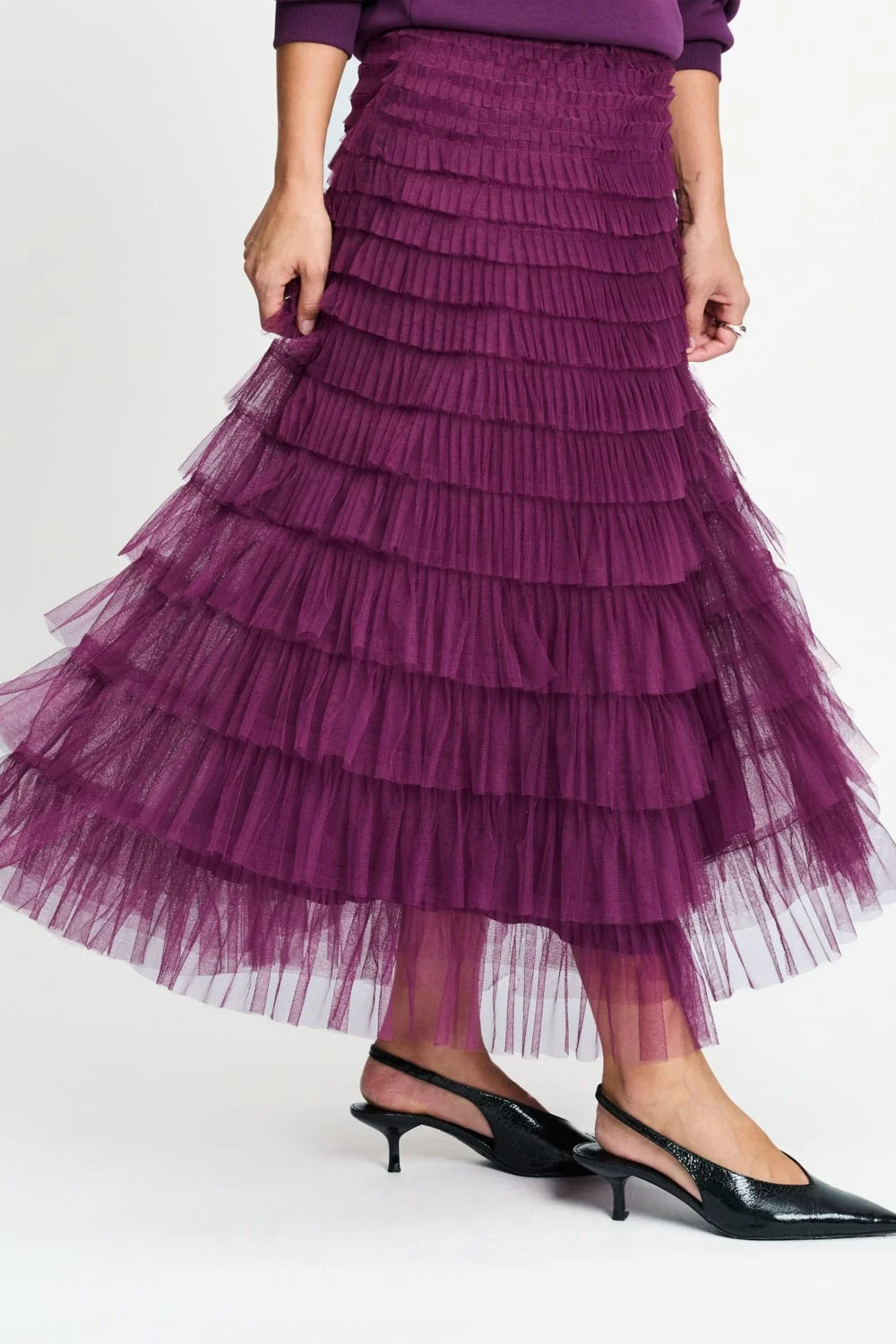 POM Amsterdam Damen Tüllrock in Pflaumen Lila – Mehrlagiger Rock mit Rüschen POM Amsterdam Damen Tüllrock in Pflaumen Lila – Mehrlagiger Rock mit Rüschen