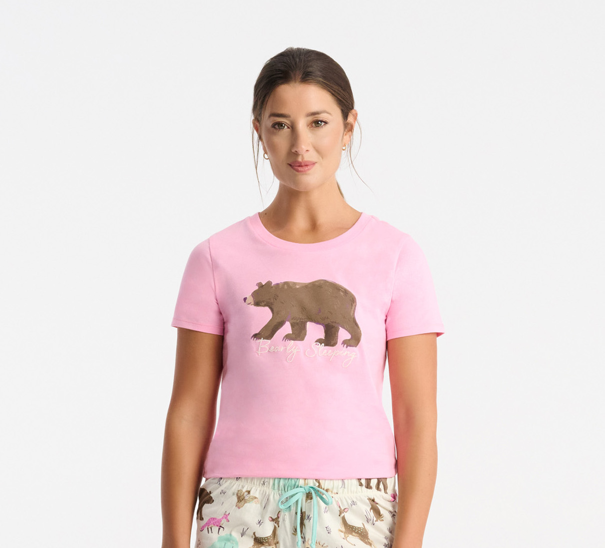 Little Blue House Damen Pajama T-Shirt in Rosa Bearly Sleeping Little Blue House Damen Pajama T-Shirt in Rosa Bearly Sleeping