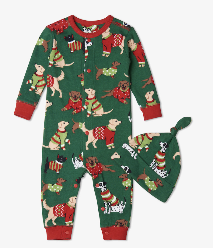Little Blue House Baby Christmas Overall Strampler & Mütze Set - Hunde Weihnachten