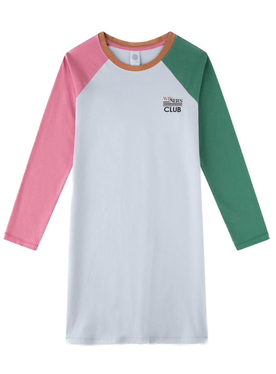 Sanetta Nachthemd/Sleepshirt - Hellblau mit Raglan Arm in Grün & Pink - SALE Sanetta Nachthemd/Sleepshirt - Hellblau mit Raglan Arm in Grün & Pink - SALE