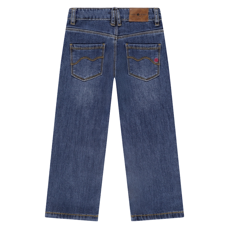 Babyface Stains & Stories Wide Leg Jog Jeans in Medium Blau Denim