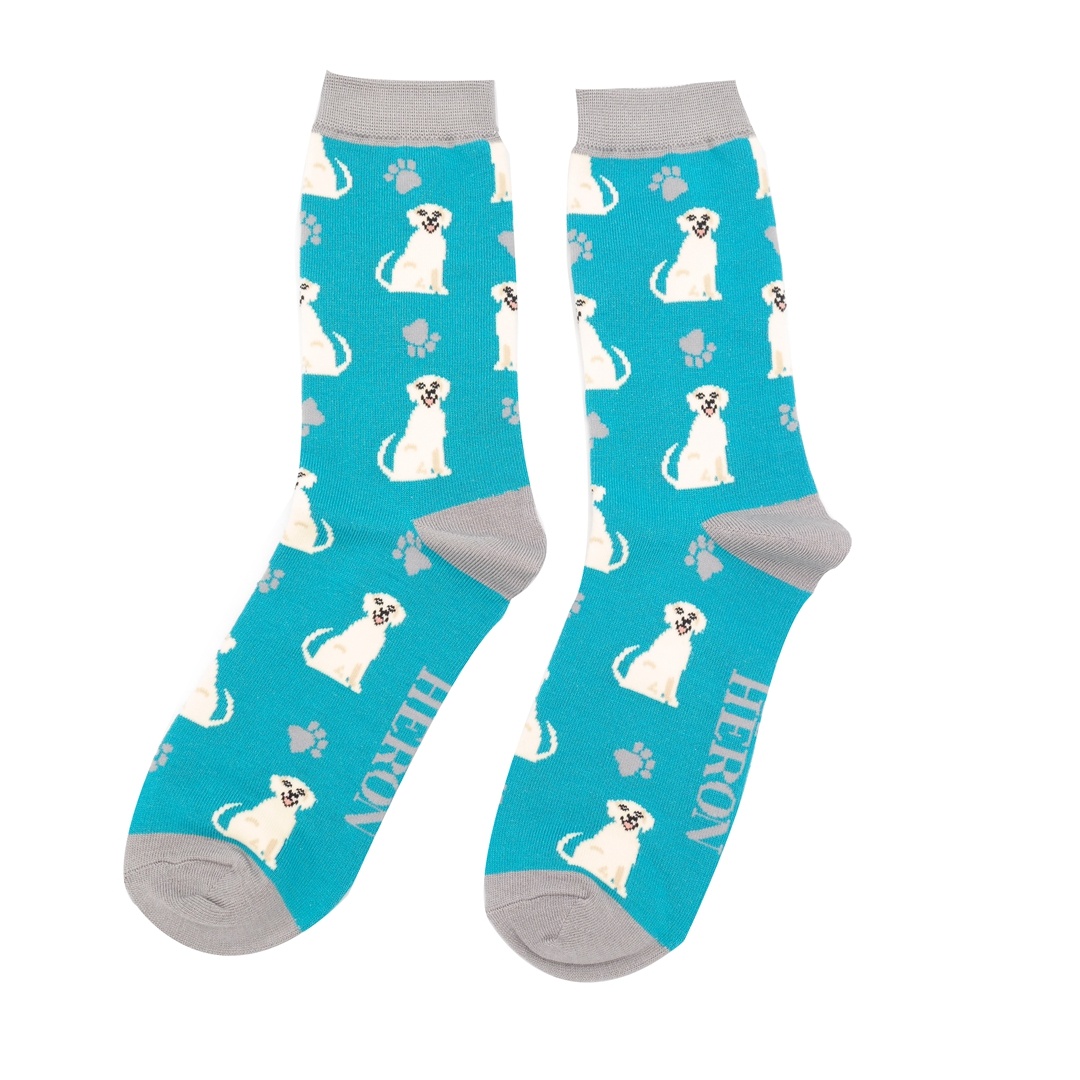 miss-sparrow-maenner-socken-bamboo-happy-labradors Mr. Heron Herren Socken Bambus in Türkis - Labrador Hunde