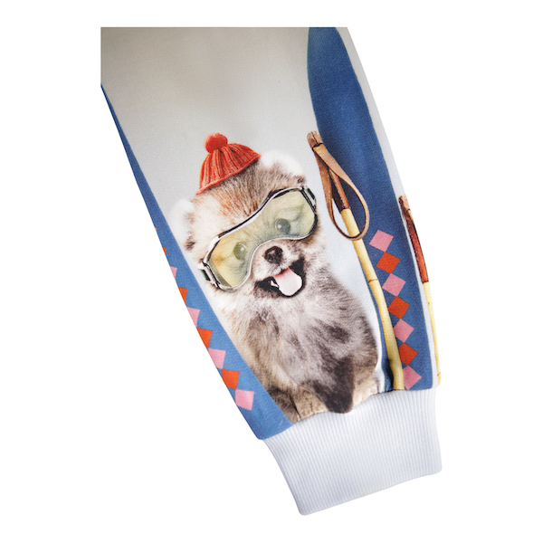 Molo Maxi Sweatshirt GOTS Bio- Baumwolle Pullover in Creme Skifahrer Hund & Katze - SALE