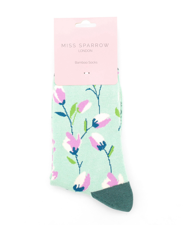 Miss Sparrow Bambus Socken in Mint Grün - Ditsy Blumen