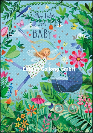 1-7311-1 Edition Gollong Karte zur Geburt - Elfe mit Kinderwagen - Alles Liebe zum baby