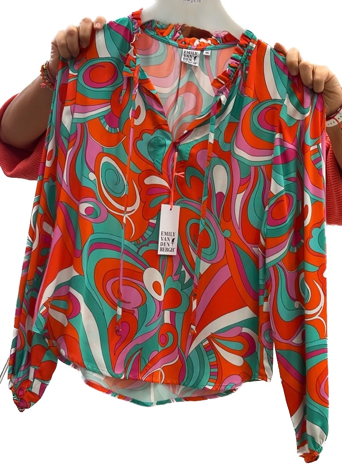 Emily-van-den-Bergh-Bluse-Retro Emily van den Bergh Viskose Bluse mit Retroprint & Bindeband