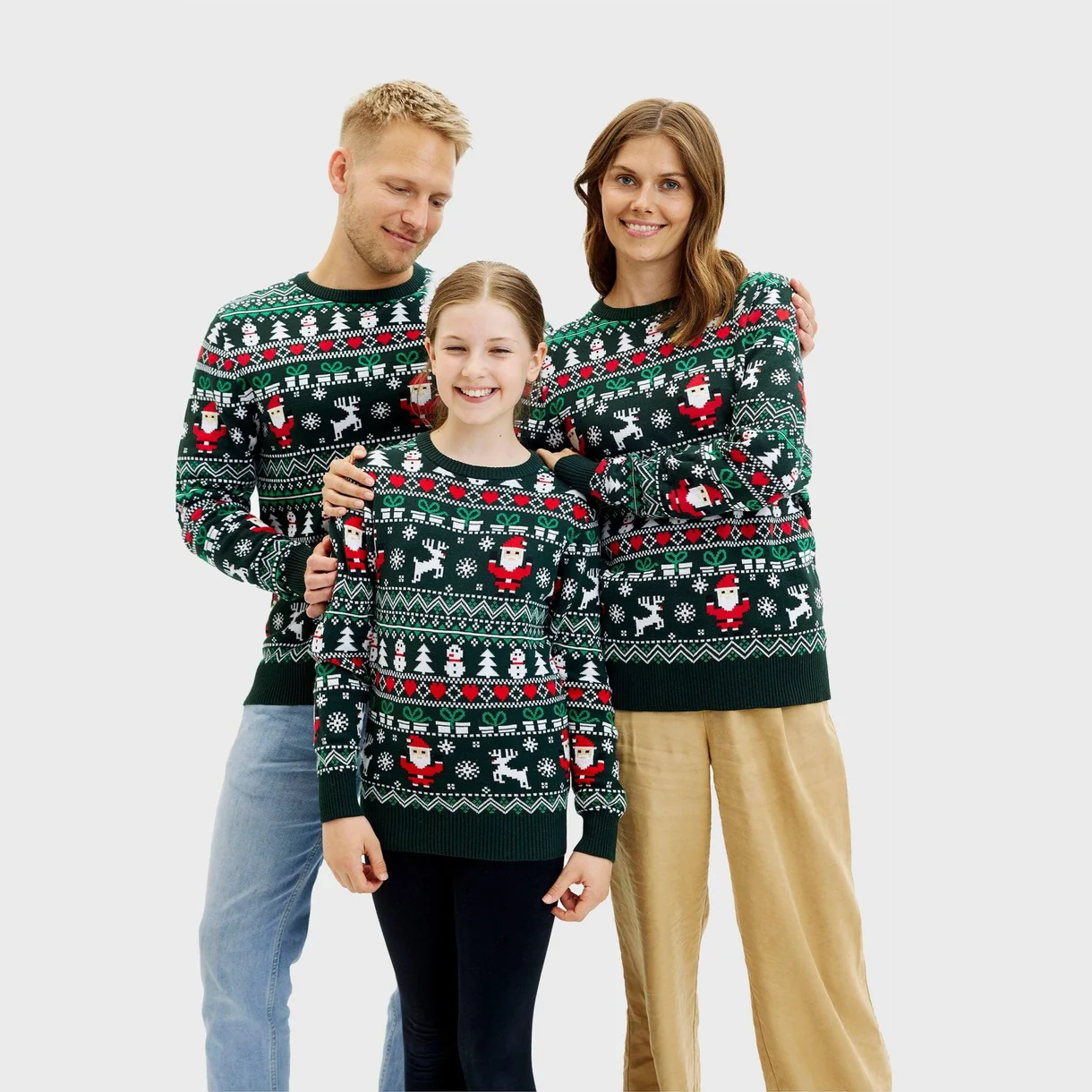 Christmas Sweater mit Santa Weihnachtspullover für Damen & Herren in Grün- Bio Baumwolle