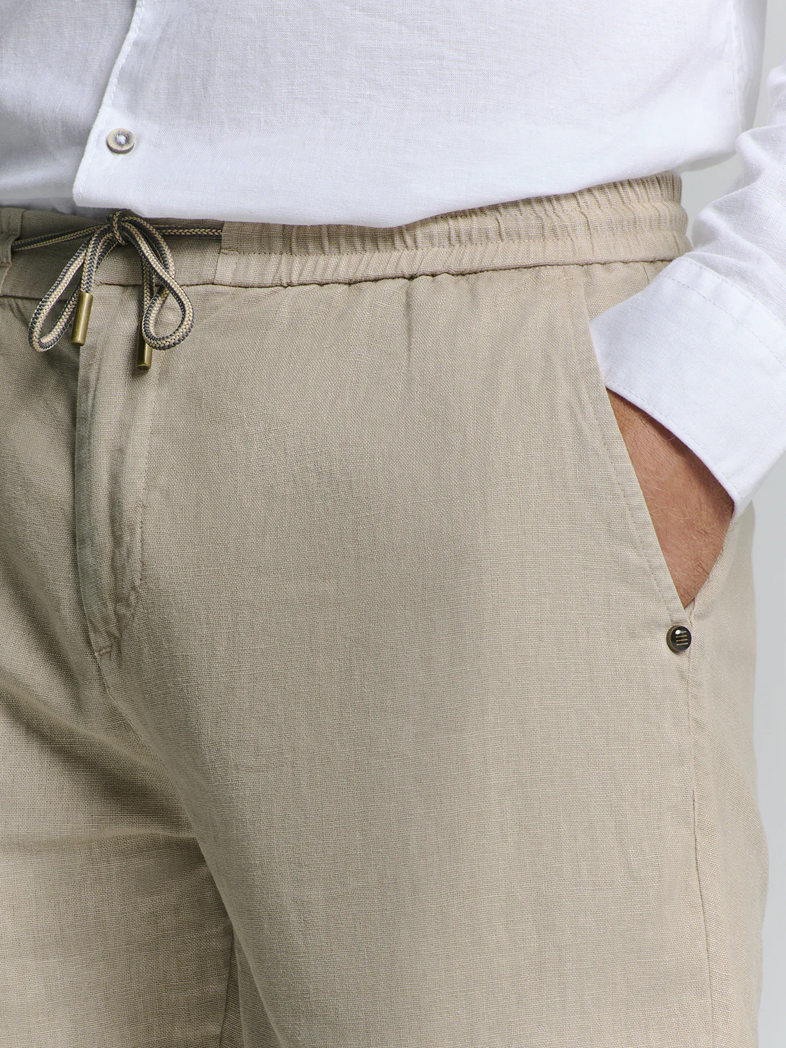 NO EXCESS Leinen Hose Lässig mit Drawstring in Light Dessert Beige