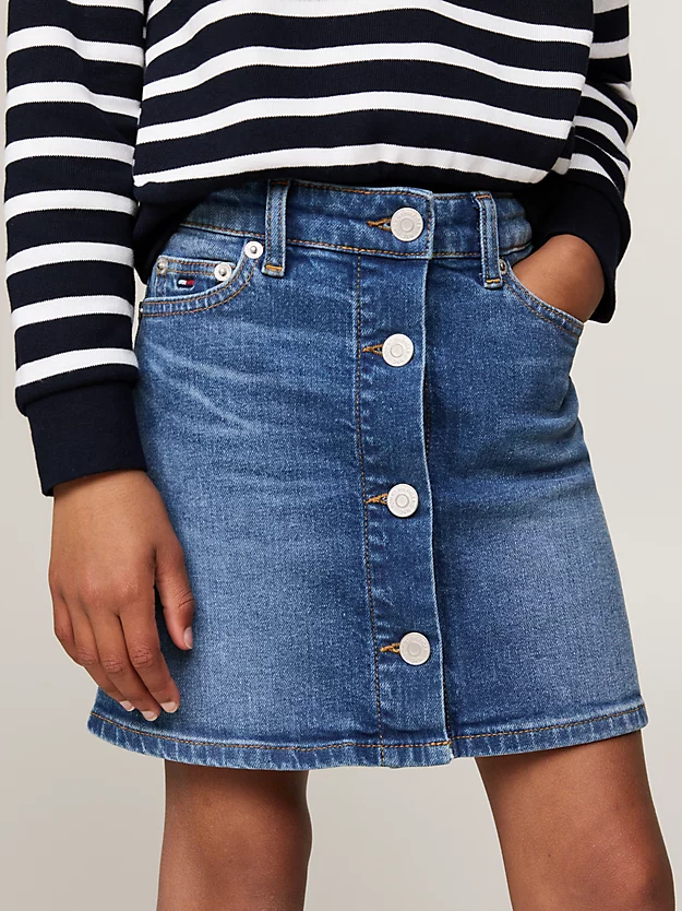Tommy Hilfiger durchgeknöpfter Jeansrock in A-Linie - Streakyblue - SALE