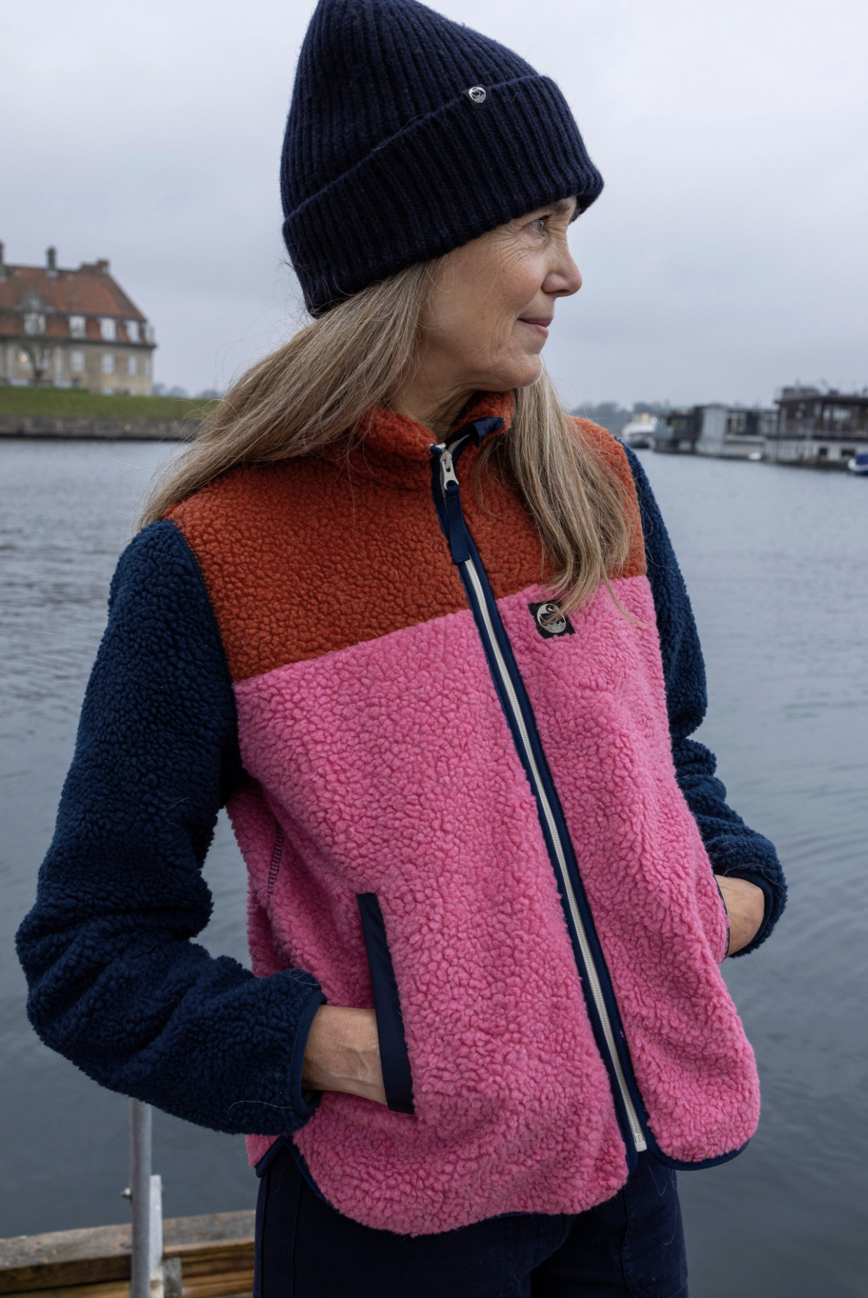Danefae Danebirk Fleece Zip-Up Fleecejacke Dark Red, Navy and Spicy Pink 