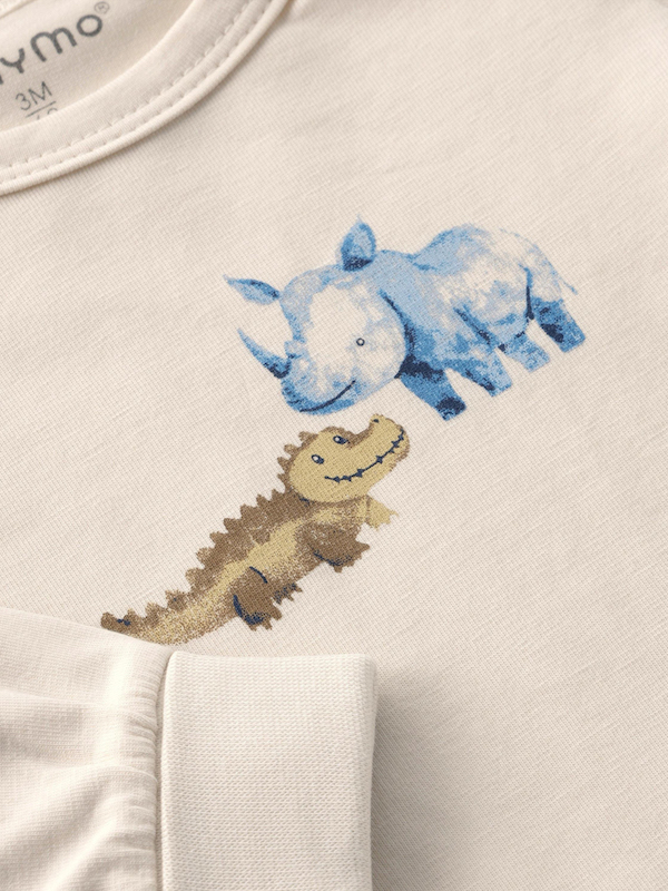 Minymo Langarm Body in Creme mit Rhino und Krokodil Minymo Langarm Body in Creme mit Rhino und Krokodil