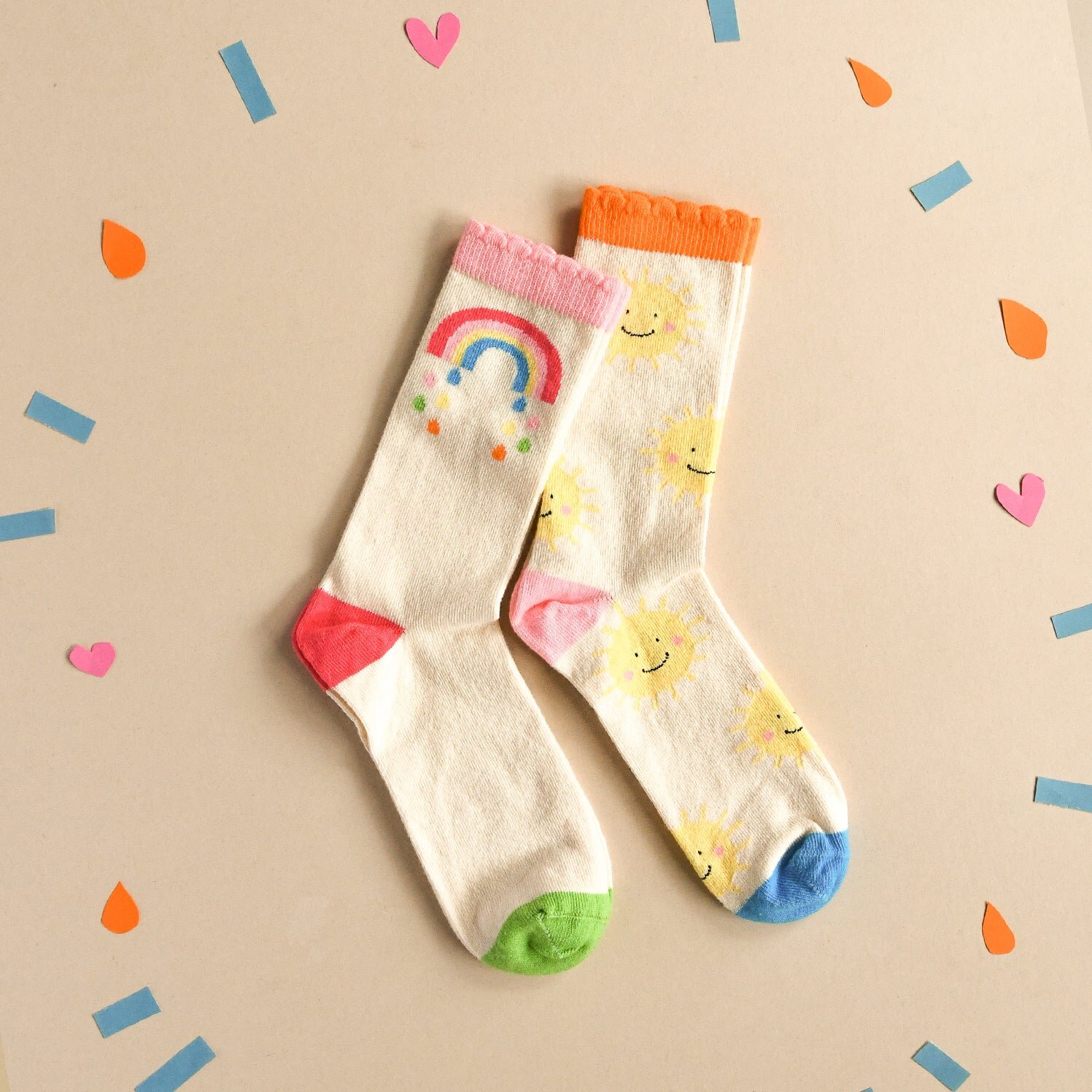 Rockahula 2er Pack Bio-Baumwolle Socken Vintage Rainbow and Sun - Regenbogen & Sonne