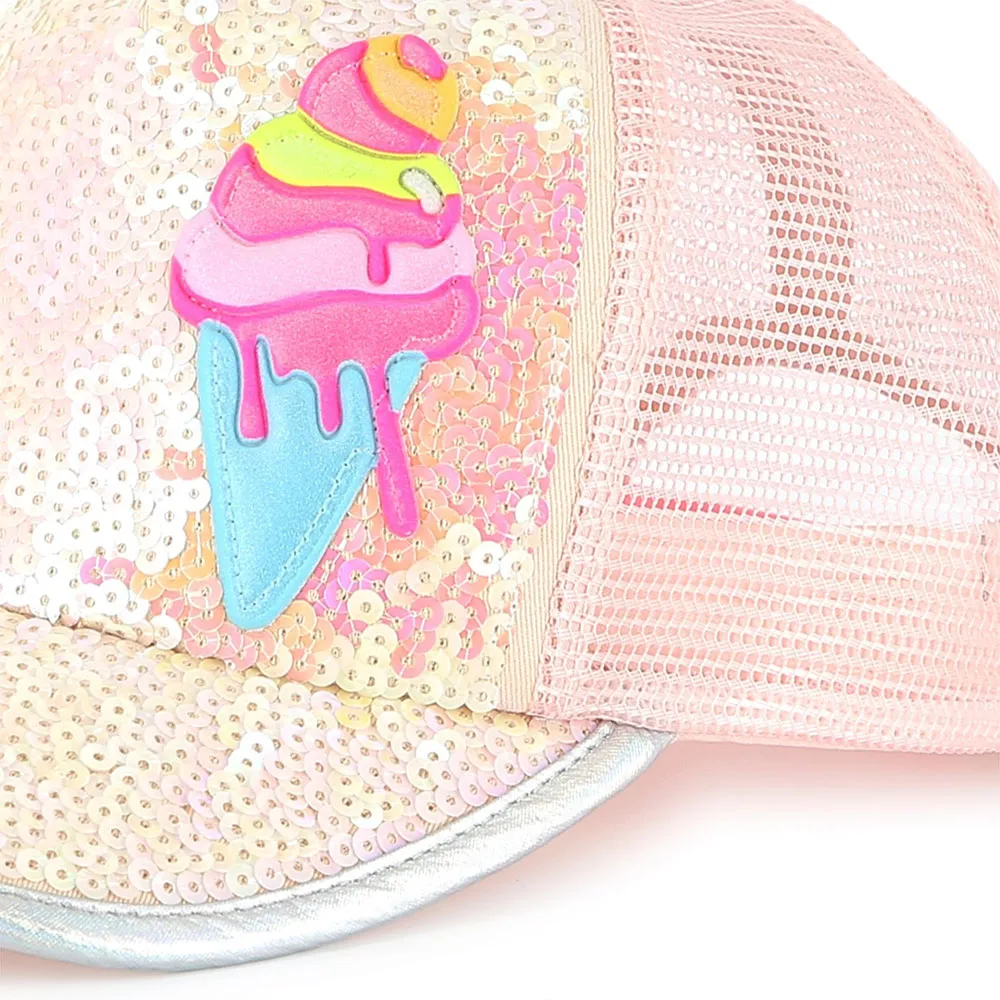 Billieblush Kappe Base Cap Rosa Glitzer mit Neon Eistüte