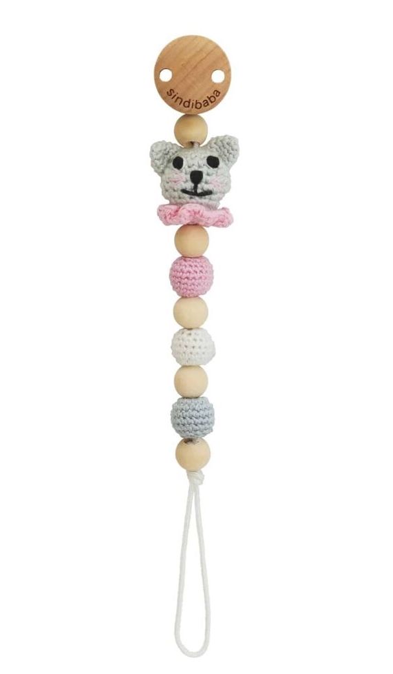 Sindibaba Gehäkelte Schnullerkette Katze KITTY in Rosa