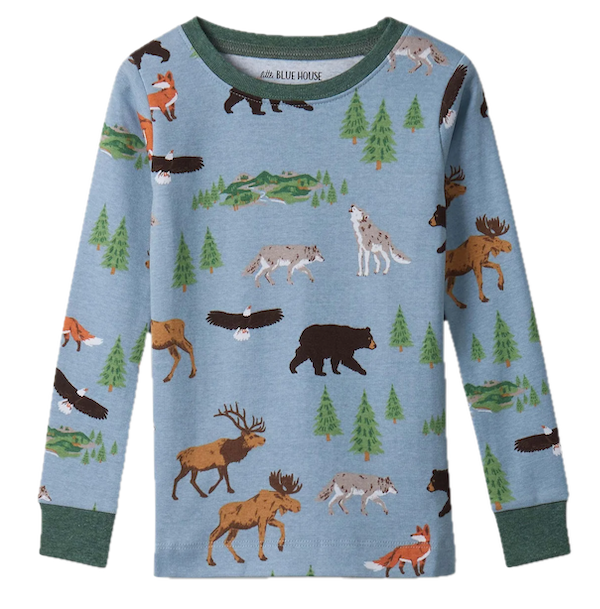 Little Blue House Leader Northern Wilderness Kinderpyjama in Hellblau - Wilde Waldtiere Allover