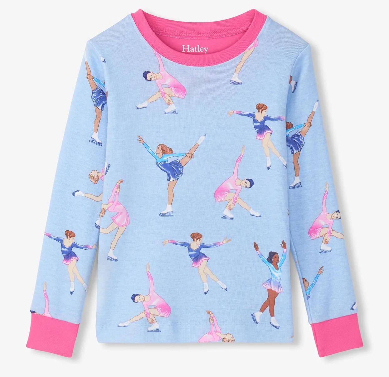 Hatley Langarm GOT Bio Baumwolle Pyjama in Blau & Pink - Eiskunstlauf Hatley Langarm GOT Bio Baumwolle Pyjama in Blau & Pink - Eiskunstlauf