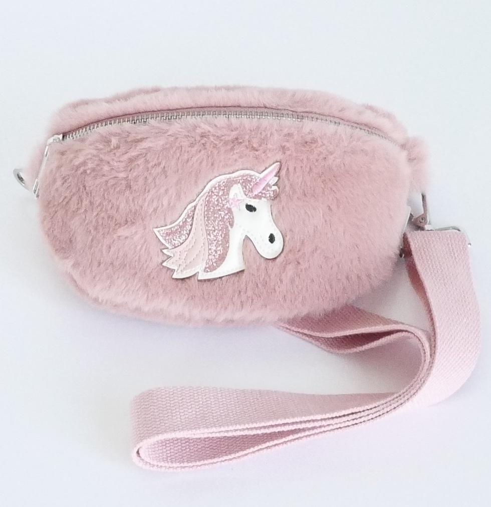 KisMe Crossbody Tasche Sidebag - Einhorn Plüsch mit Stoffband - Rosa