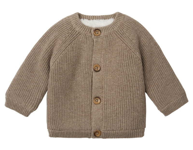 Noppies Baby Strickjacke in Taupe Melange mit warmen Fleece Futter