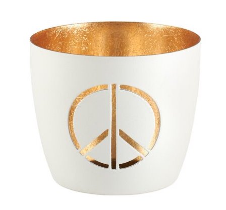 The Gift Company Madras Windlicht in Weiß & Gold - PEACE