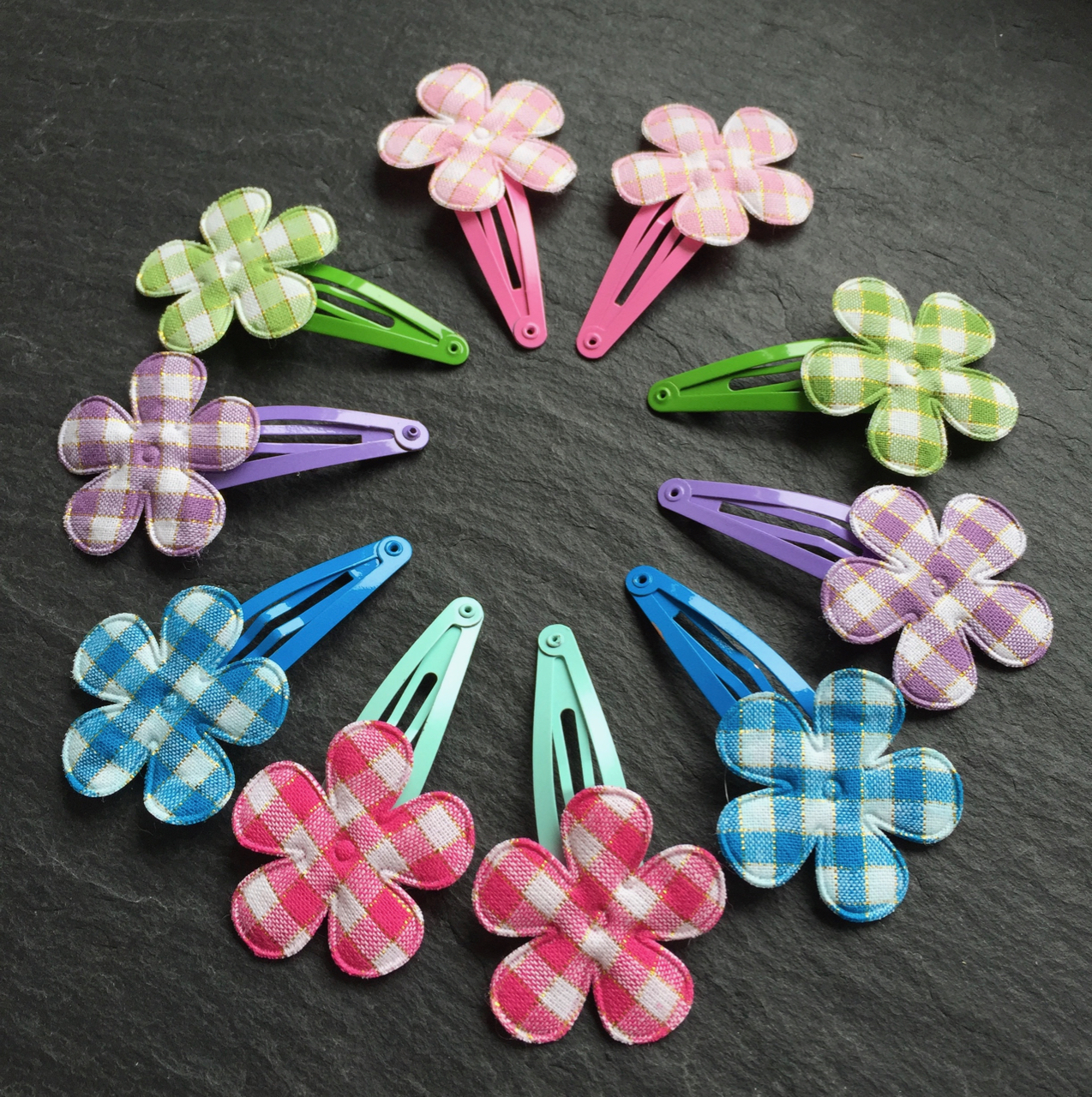 Wowzers Vichy Karo Blumen Blumen Haarspangen - 1 Paar