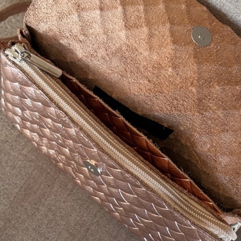 BFF Lattice Ledertasche Umhängetaasche Klein in Metallic Rosegold