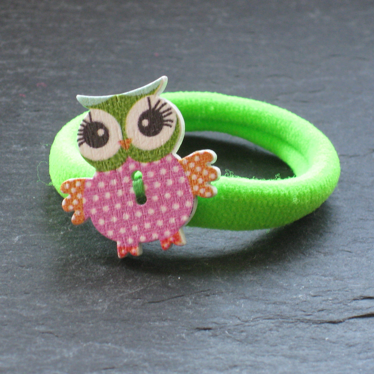 WOWZERS-HAARGUMMI-EULE-LIMETTENGRU-N Wowzers Holz Knopf Haargummis - Eulen
