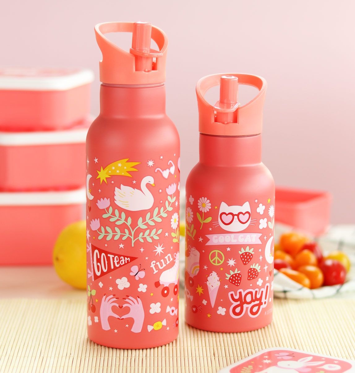A Lovely Little Company Thermos Edelstahl Trinkflasche mit Strohhalm - Fun