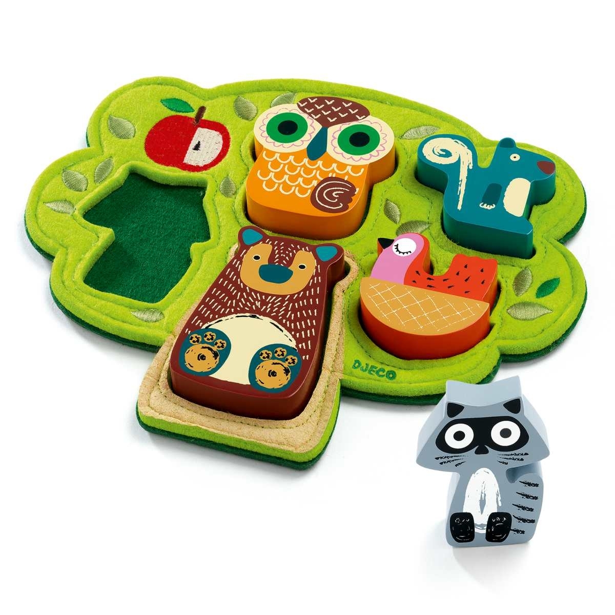DJ01039-Steckpuzzle-Baum-aus-Filz-1 Djeco Oski Puzzle aus Filz und Holz - Baum & Tiere