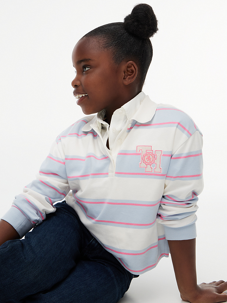 Tommy Hilfiger Relaxed Fit Langarm Rugby Polo Shirt - Hellblau Gestreift